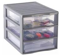 SUNDIS Orgamix, petite tour de rangement en plastique gris, 3 tiroirs transparents format papier A4, hauteur 25,5 cm, superposable, idéale rangement bureau, cours, documents, fournitures