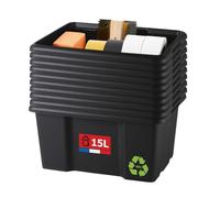 SUNDIS Bac de rangement plastique 15L, x10, noir, L.38xl.29x H19,5cm | Empilable et superposable, multiusage, idéal pour l'atelier, le transport, le garage, le bricolage, le jardinage