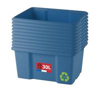 SUNDIS Bac de rangement plastique 30L, x10, bleu, L.46,5xl.36,5x H23cm | Empilable et superposable, multiusage, idéal pour l'atelier, le transport, le garage, le bricolage, le jardinage