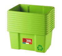 SUNDIS Bac de rangement plastique 30L, x10, vert, L.46,5xl.36,5x H23cm | Empilable et superposable, multiusage, idéal pour l'atelier, le transport, le garage, le bricolage, le jardinage