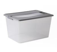 Sundis Boîte de Rangement avec couvercle clipsable et poignées ergonomiques, Transparent / Argent, 48 L