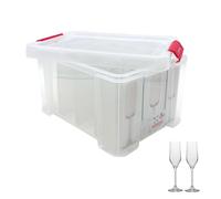 SUNDIS Champ Store, boîte de rangement pour flûtes à champagne, en plastique transparent, renforcée avec couvercle clipsable, superposable et combinable, capacité 12 verres, Unité