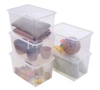 SUNDIS Clear Box, boîte de rangement plastique avec couvercle 46L, x5 | Superposable et empilable, transparente, idéale pour ranger les armoires, le bureau, la buanderie, la salle de bain