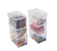 SUNDIS Clear Box, boîte de rangement plastique avec couvercle 5L, x6 | Superposable et empilable, transparente, idéale pour les petits objets de la maison et du bureau