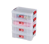 SUNDIS Clip’N Store, boîte de rangement plastique avec couvercle 9L, x4 | Robuste, transparente, apte au contact alimentaire, parois droites, clips de fermeture, superposable et combinable