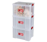 SUNDIS Clip'N Store, ensemble de 3 boîtes de rangement de 45 litres avec couvercle à clip, transparentes