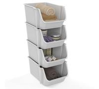 Sundis Fly Tower, tour de 4 bacs de rangement en plastique recyclé, superposables ou empilables, blanc, idéale pour l’atelier, le garage, les jouets, la cuisine et la salle de bain