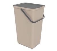 SUNDIS Loops, poubelle de tri 32L, avec couvercle, anse, taupe | Rectangulaire, en plastique recyclé, stickers, pour cuisine, cantine, restaurant, salle de pause