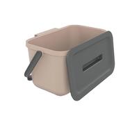 SUNDIS Loops, poubelle de tri avec couvercle, anse, en plastique, 4L, taupe | Rectangulaire, idéale déchets organiques, pour cuisine, cantine, restaurant, salle de pause, combinable avec d'autres tailles