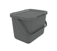 SUNDIS Loops, poubelle de tri avec couvercle, anse, en plastique, 6L, gris | Rectangulaire, idéale déchets organiques, pour cuisine, cantine, restaurant, salle de pause, combinable avec d'autres tailles