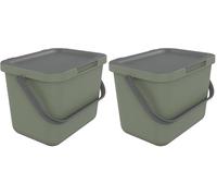 Sundis Loops, poubelle de tri sélectif d’intérieur 6L, rectangulaire, en plastique recyclé vert, avec couvercle et anse, idéale déchets organiques, pour cuisine, cantine, restaurant, salle de pause