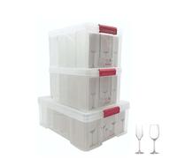 Sundis lot d'1 Glass Store et 2 Champ Store, boîtes de rangement pour verres à pied, en plastique transparent, renforcées avec couvercle clipsable, superposables et combinables