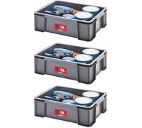 Sundis Master Box, bac de rangement 9L en plastique recyclé, robuste et renforcé, parois droites, superposable et combinable, idéal pour l’atelier, le bricolage ou le transport (Lot de 3)
