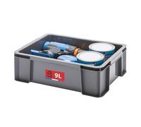 SUNDIS Master Box, bac de rangement 9L en plastique recyclé, robuste et renforcé, parois droites, superposable et combinable, idéal pour l’atelier, le bricolage ou le transport
