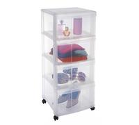 SUNDIS Modulo, Tour de Rangement Plastique, 4 Grands tiroirs, Roues