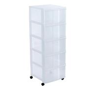 SUNDIS Modulo, tour de rangement plastique, 5 grands tiroirs, roues | Hauteur 104 cm, idéale rangement bureau, cours, documents, fournitures, accessoires