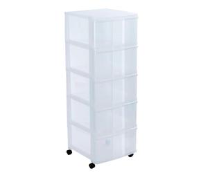 SUNDIS Modulo, tour de rangement plastique, 5 grands tiroirs, roues | Hauteur 104 cm, idéale rangement bureau, cours, documents, fournitures, accessoires