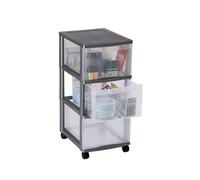 SUNDIS Optimo, tour de rangement plastique, 3 grands tiroirs, roues | Hauteur 65,5 cm, idéale rangement bureau, cours, documents, fournitures, accessoires