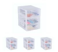SUNDIS Orgamix, petite tour de rangement en plastique, 3 tiroirs transparents format A5, hauteur 25,5 cm, superposable, idéale rangement cosmétiques, bijoux, accessoires, fournitures (Lot de 4)