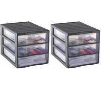 SUNDIS Orgamix, petite tour de rangement en plastique gris, 3 tiroirs transparents format papier A4, hauteur 25,5 cm, superposable, idéale rangement bureau, cours, documents, fournitures (Lot de 2)