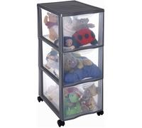 SUNDIS Orgamix Tour de rangement en plastique gris avec roues 3 grands tiroirs transparents A4 Hauteur 63 5 cm pour bureau