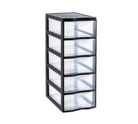 SUNDIS Orgamix, tour de rangement en plastique noir, 5 tiroirs transparents format papier A4, hauteur 61 cm, idéale rangement bureau, cours, documents, fournitures, accessoires
