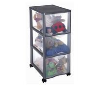 SUNDIS Orgamix, tour de rangement plastique, 3 tiroirs transparents, roues