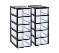 SUNDIS Orgamix, tour de rangement plastique, 5 tiroirs, lot de 2 | Format papier A4, hauteur 61 cm, idéale rangement bureau, cours, documents, fournitures, accessoires