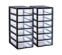 SUNDIS Orgamix, tour de rangement plastique, 6 tiroirs, lot de 2 | Format papier A4, hauteur 50 cm, idéale rangement bureau, cours, documents, fournitures, accessoires