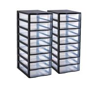 SUNDIS Orgamix, tour de rangement plastique, 8 tiroirs, lot de 2 | Format papier A4, hauteur 65 cm, idéale rangement bureau, cours, documents, fournitures, accessoires