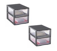 SUNDIS Orgamix, tour de rangement plastique A4, 2 tiroirs, x2, gris | Hauteur 25,5 cm, superposable, idéale rangement bureau, cours, documents, fournitures