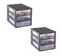 SUNDIS Orgamix, tour de rangement plastique A4, 3 tiroirs, x2, gris | Hauteur 25,5 cm, superposable, idéale rangement bureau, cours, documents, fournitures