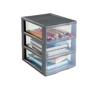 SUNDIS Orgamix, tour de rangement plastique A5, 3 tiroirs, gris | Hauteur 25,5 cm, superposable, idéale rangement cosmétiques, bijoux, accessoires, fournitures
