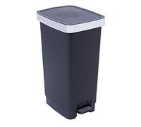 SUNDIS Ring Bin, poubelle à pédale 40 L, rectangulaire, fermeture silencieuse, en plastique recy vec anses pour accrocher le sac, noir et métal, pour cuisine, bureau, buanderie, atelier, garage