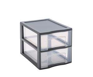 SUNDIS Tag Tower, tour de rangement plastique A4, 2 tiroirs, gris | Hauteur 25,5 cm, superposable, idéale rangement bureau, cours, documents, fournitures