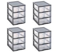 SUNDIS Tag Tower, tour de rangement plastique A5, 3 tiroirs, x4, gris | Hauteur 25,5 cm, superposable, idéale rangement cosmétiques, bijoux, accessoires, fournitures