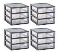 SUNDIS Tag Tower, tour de rangement plastique A6, 3 tiroirs, x4, gris | Hauteur 17 cm, superposable, idéale rangement cosmétiques, bijoux, accessoires, fournitures