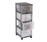 SUNDIS | Tour de Rangement à roulettes Optimo - 5 Grands Tiroirs 15 Litres - Argent / Transparent - 4155002