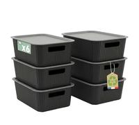 Sundis Vibox, boite de rangement plastique avec couvercle, 10L, x6, noir | Avec poignées, empilable, idéale pour petits objets et accessoires de la salle de bain, la chambre, la cuisine ou le bureau