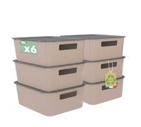 Sundis Vibox, boite de rangement plastique avec couvercle, 10L, x6, taupe | Avec poignées, empilable, idéale pour petits objets et accessoires de la salle de bain, la chambre, la cuisine ou le bureau