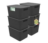 Sundis Vibox, boite de rangement plastique avec couvercle, 14L, x6, noir | Avec poignées, empilable, idéale pour petits objets et accessoires de la salle de bain, la chambre, la cuisine ou le bureau
