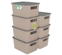 Sundis Vibox, boite de rangement plastique avec couvercle, 4L, x7, taupe | Avec poignées, empilable, idéale pour petits objets et accessoires de la salle de bain, la chambre, la cuisine ou le bureau