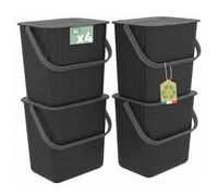 Sundis Vibox, boite de rangement plastique avec couvercle, 6L, x4, noir | Avec poignées, empilable, idéale pour petits objets et accessoires de la salle de bain, la chambre, la cuisine ou le bureau