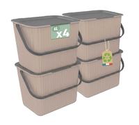 Sundis Vibox, boite de rangement plastique avec couvercle, 6L, x4, taupe | Avec poignées, empilable, idéale pour petits objets et accessoires de la salle de bain, la chambre, la cuisine ou le bureau