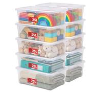 Sundis View Box, boîte de rangement plastique avec couvercle 25L, x10 | Superposable et empilable, transparente, idéale pour ranger les armoires, le bureau, la buanderie, la salle de bain