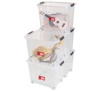 SUNDIS View Box, boîte de rangement plastique avec couvercle 60L, x5 | Avec roues, superposable et empilable, transparente, multi-usages, idéales pour ranger les jouets, vêtements et documents