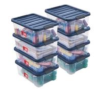 SUNDIS Wave Box, boîte de rangement plastique avec couvercle 10L, lot de 8 | Bac transparent, clips de fermeture, superposable, idéal pour la chambre, les chaussures, le bureau, le bricolage