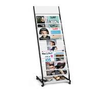 SUNDOY Porte-Revues sur Roulettes 5 Niveaux, Présentoir à Magazines et Catalogues sur Pied, Support Mobile pour Bureau, Foires, Accueil et Maison