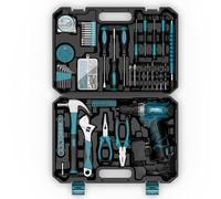 Sundpey Caisse a Outil 206 Pcs, Visseuse Devisseuse Sans Fil 12V pour Serrer/Desserrer des vis, Malette Outils avec Perceuse-Visseuse pour Bureau, Réparation à Domicile avec Tournevis et Pinces, Bleu