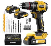 Sundpey Perceuse Visseuse Sans Fil 21V - Max 70Nm Perceuse à Percussion Brushless avec 2 Batteries 2.0Ah, 23+3 Réglages de Couple, Mandrin 10mm, LED, 2 Vitesses Visseuse Devisseuse Sans Fil Bricolage